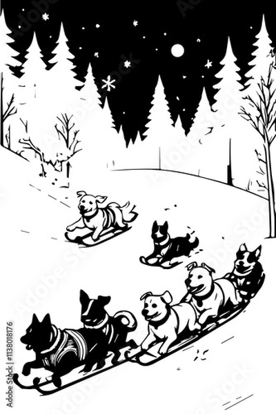 Obraz Dogs sledding in a large group
