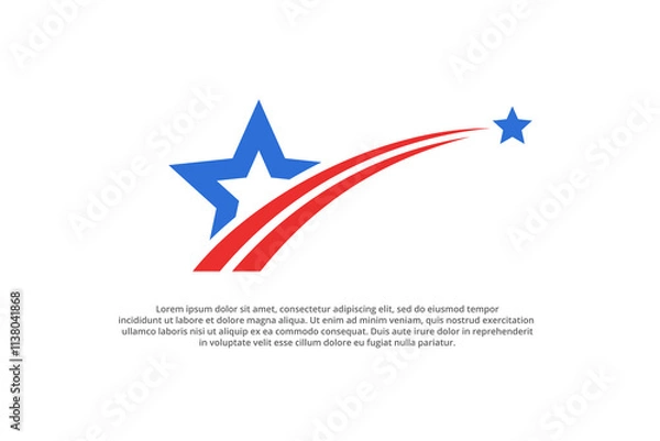 Obraz shooting star usa american flag color blue and red with star trail lines abstract modern business logo