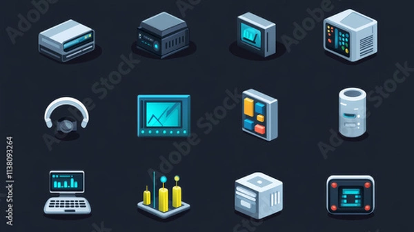 Fototapeta A glossy computer network and internet icon set