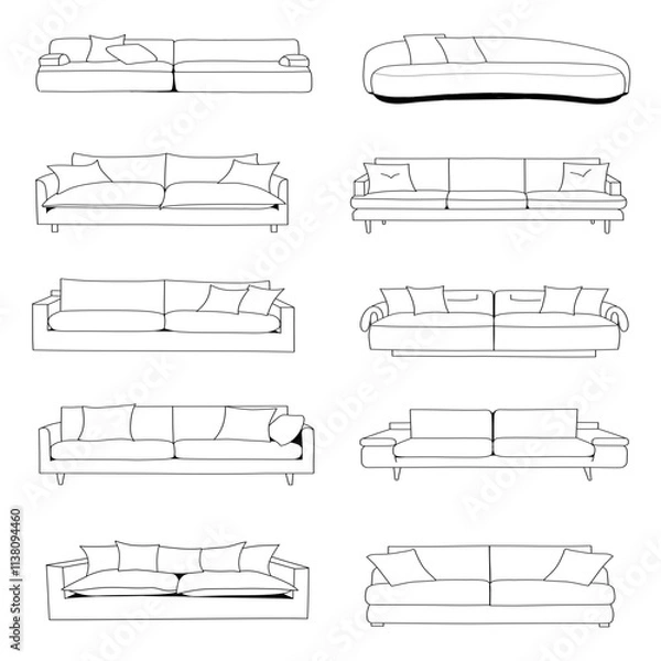 Fototapeta Set of drawing lines for a Sofa , lines art
