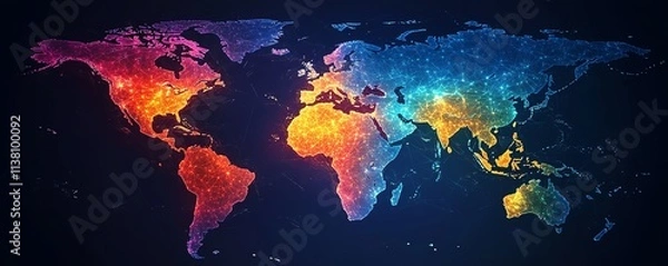 Fototapeta A world map featuring colorful location pins for travel planning and business networking, vibrant and professional design, ultrarealistic, clean and sharp aesthetic