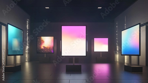 Fototapeta Collection Of Blank Billboards And Screens Isolated On Transparent Background. 3d Vector Mockups For Advertising