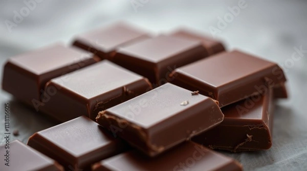 Obraz Rich, smooth chocolate bars rest on a textured surface, their glossy sheen inviting those who seek a moment of sweet escape and luxurious flavor in every bite