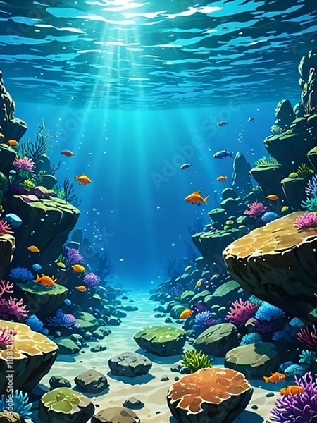 Fototapeta Vibrant Underwater Canyon with Coral Reefs. A captivating underwater scene showcasing a colorful coral reef canyon.
