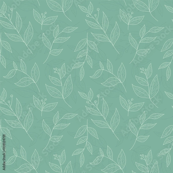 Obraz Botanical seamless vector pattern with leaves and branches in light green color