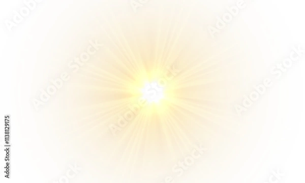 Obraz Png yellow light effect reflections, neon illumination in yellow colors. Bright light lens. Png spotlight spark. Stadium Lighting. Sunlight, Shiny stars, glowing sparks. Vector