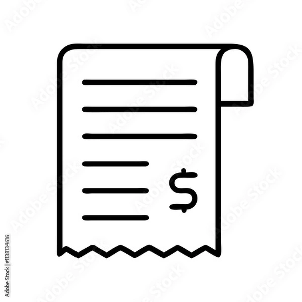 Fototapeta receipt icon, small business line art, business icon - simple black line art icon of receipt, for small business celebrations. business vector art.