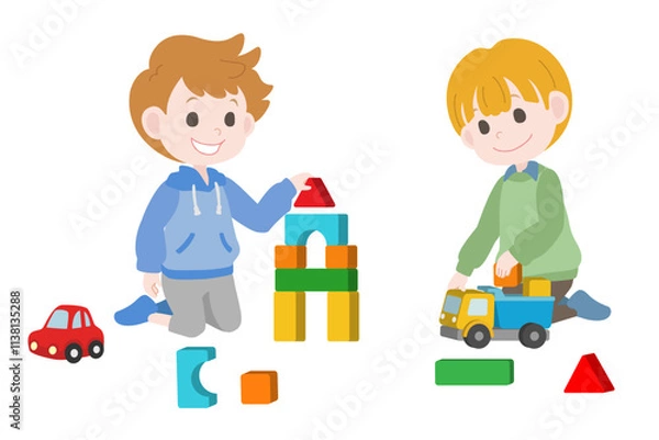 Obraz 積み木で遊ぶ男の子