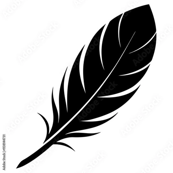 Obraz Animal feather icon silhouette, Single feather art vector, Vector of single animal feather shape, Vector illustration
