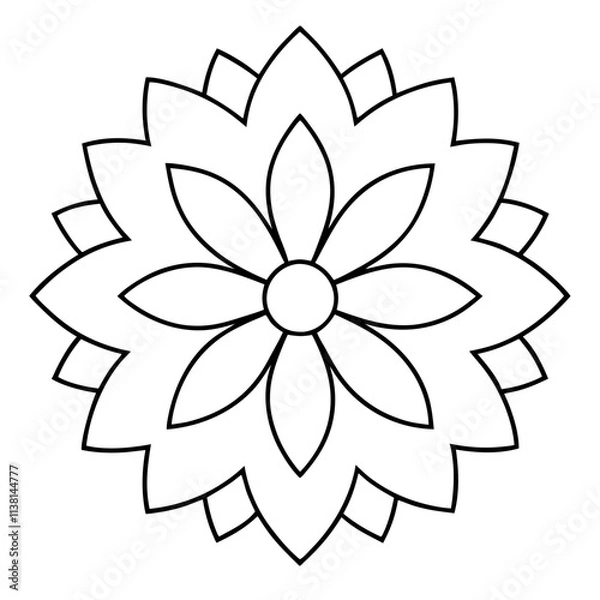 Obraz Beautiful flower mandala outline silhouette, Single mandala outline art vector, Vector of single flower mandala outline shape, Vector illustration