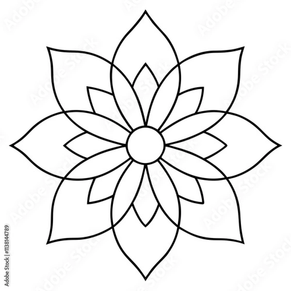 Obraz Beautiful flower mandala outline silhouette, Single mandala outline art vector, Vector of single flower mandala outline shape, Vector illustration