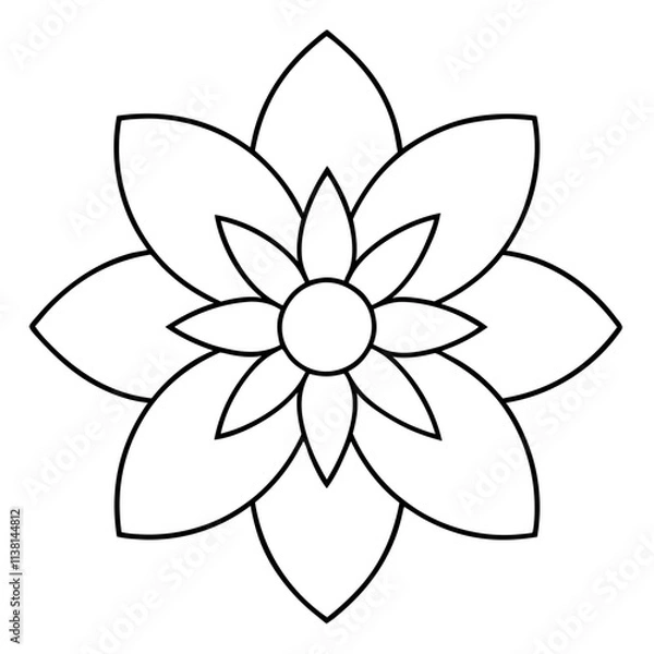 Obraz Beautiful flower mandala outline silhouette, Single mandala outline art vector, Vector of single flower mandala outline shape, Vector illustration