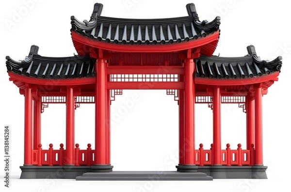 Obraz Elegant Red And Black Chinese Style Pavilion Gateway