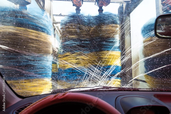 Obraz Automatic Car Wash. View from Inside car