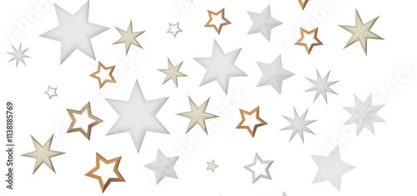 Fototapeta Abstract design of gold and white stars on a black background.