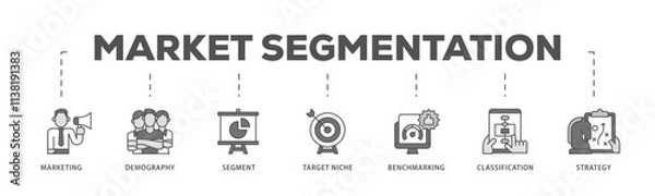 Obraz Market segmentation infographic icon flow process which consists of marketing, demography, segment, target niche, benchmarking, classification, strategy icon live stroke and easy to edit .