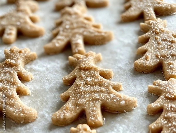 Fototapeta Closeup of holiday-themed cookies shaped like reindeer and Christmas trees 