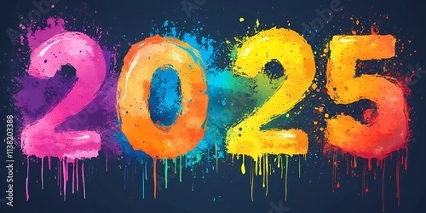 Fototapeta vibrant and Energetic Splash of Color Celebrates the Arrival of 2025, 2025 new year word art