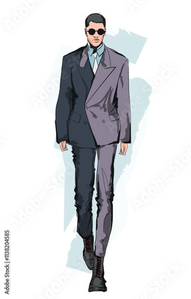 Fototapeta Fashion man. Sketch of a fashion man in a stylish clothes on a white background. Sale concept. Street style