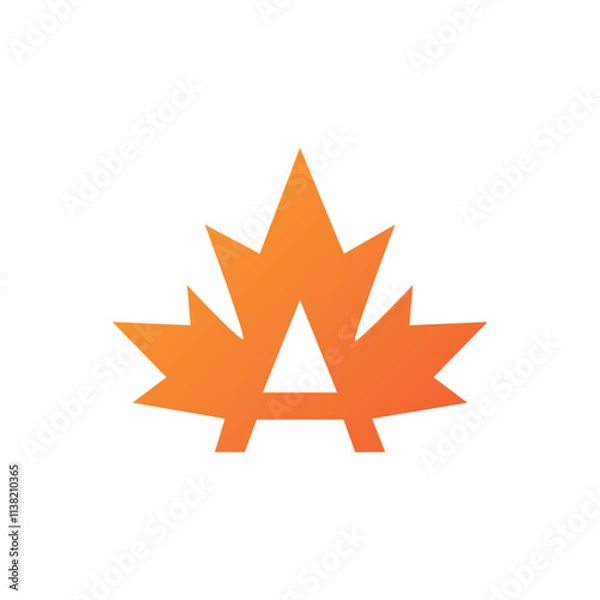 Fototapeta Letter A maple leaf logo vector icon. Orange gradient.