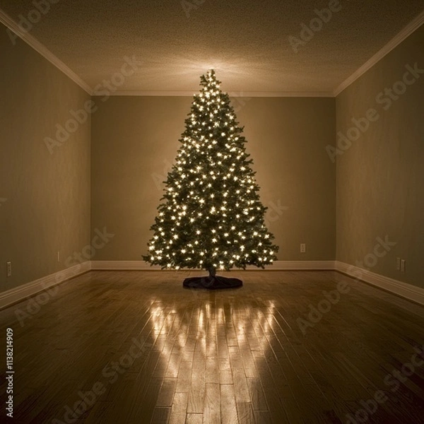 Obraz Illuminated Christmas Tree in Empty Room