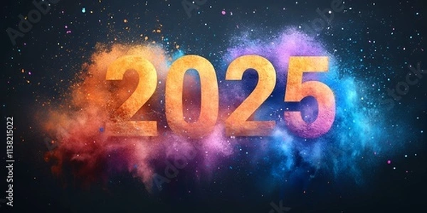 Fototapeta 2025 new year word art design with vibrant  color background