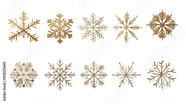 Fototapeta Golden snowflakes arranged symmetrically on a white background for festive decoration