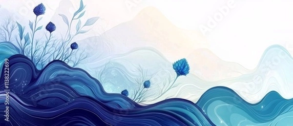 Fototapeta modern header design with thistle, midnight blue and sky blue colors. dynamic curved lines with fluid flowing waves and curves