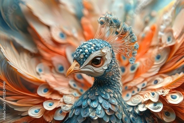 Fototapeta Exquisite Peacock with Vibrant Colorful Feathers Displaying Intricate Details and a Captivating Aura of Beauty in a Stunning Artistic Representation