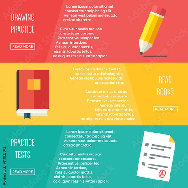 Obraz Set of flat color design web banners for Learning. Concepts web banner and printed materials. Vector illustration.