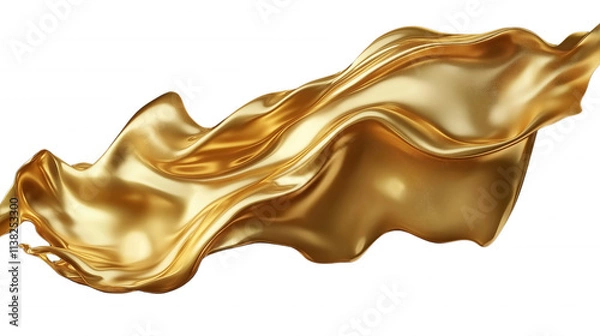 Obraz A gold fabric with a wave pattern is displayed on a white background