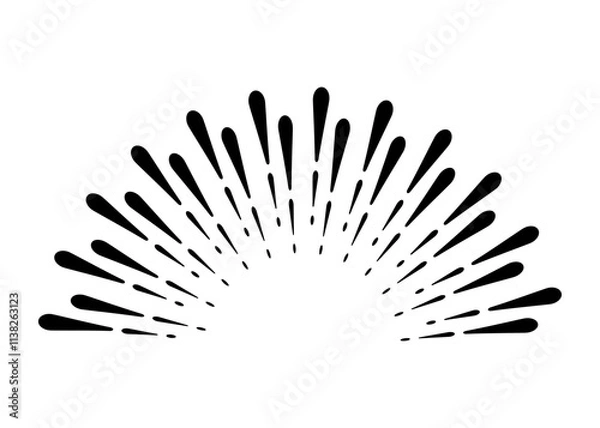 Fototapeta Sunburst firework explosion, bursting or light rays, linear drawing. Vector trendy hand drawn retro isolated design element
