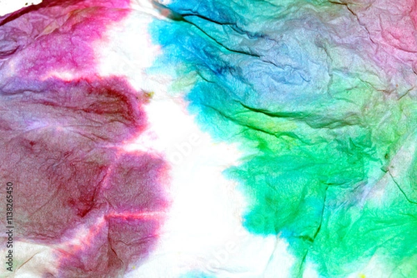 Fototapeta Paper Screwed Up Tissue With Pastel Watercolor Paints in Multicolour Rainbow For Background