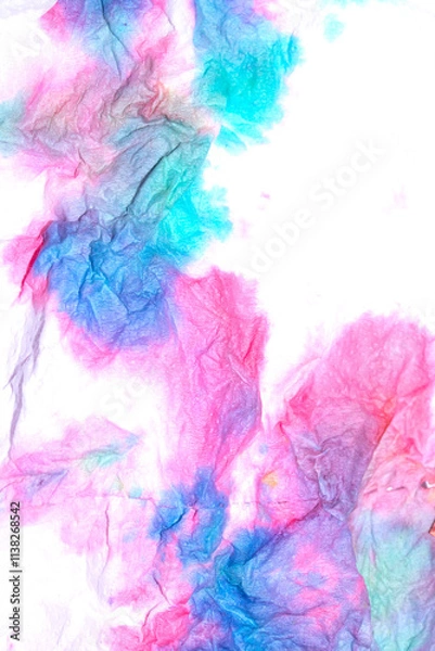 Fototapeta Paper Screwed Up Tissue With Pastel Watercolor Paints in Multicolour Rainbow For Background