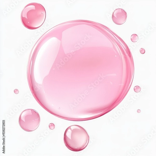 Obraz Round drops of pink oil levitate isolated on transparent png