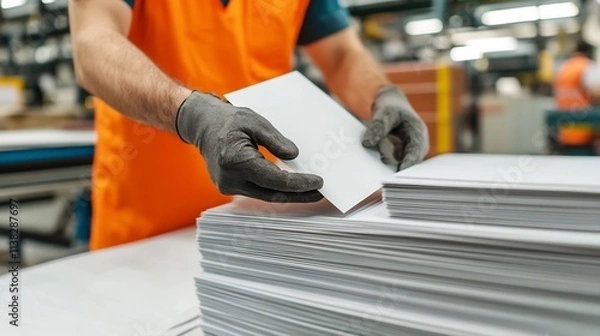 Obraz Employee Feeding Specialty Paper into Printer for Custom Print Jobs