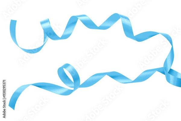 Fototapeta Light blue satin ribbon png isolated on transparent background, bow color curly scroll set for holiday, birthday, wedding card confetti design decoration