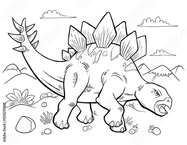 Obraz Stegosaurus Dinosaur Coloring Page Vector Illustration Art