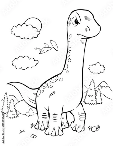 Obraz Brachiosaurus Dinosaur Coloring Page Vector Illustration Art