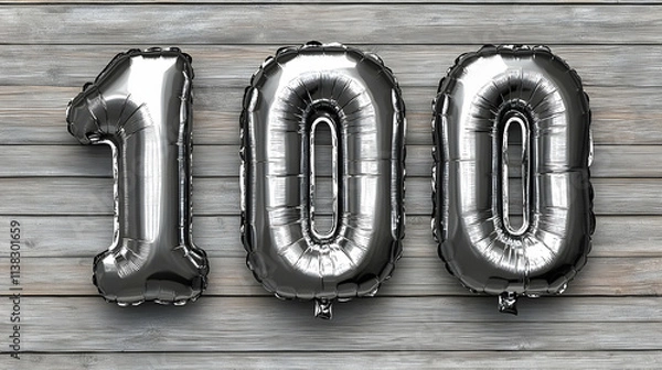 Obraz Silver Balloons, Number 100 on Rustic Wood Background