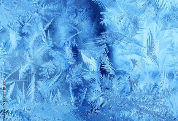 Fototapeta Natural frosty glass blue ice a winter close up background,  Natural frozen Pattern. Winter Abstract  freeze surface backdrop,  Texture Ice Background, Natural Blue frosty glass ice Pattern