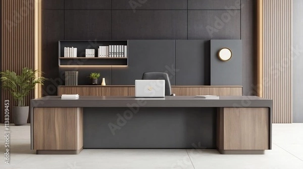 Fototapeta Elegant and Modern Office Space with Sleek Desk and Business Essentials