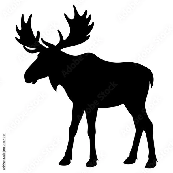 Fototapeta Moose silhouette vector, Animal moose vector illustration, Black & white animal moose vector art design isolated.