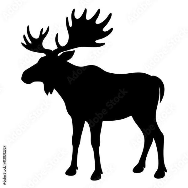 Fototapeta Moose silhouette vector, Animal moose vector illustration, Black & white animal moose vector art design isolated.
