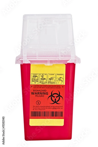 Fototapeta Sharps container isolated on white