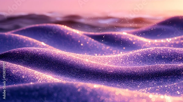 Fototapeta Purple Glitter Waves, Sparkling Abstract Background with Shimmering Texture and Golden Lights