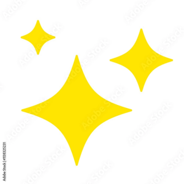 Fototapeta キラキラ、ピカピカ、星のアイコン、装飾、漫符 ベクター 黄色