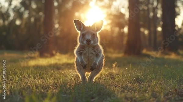 Fototapeta Baby kangaroo sunset portrait.