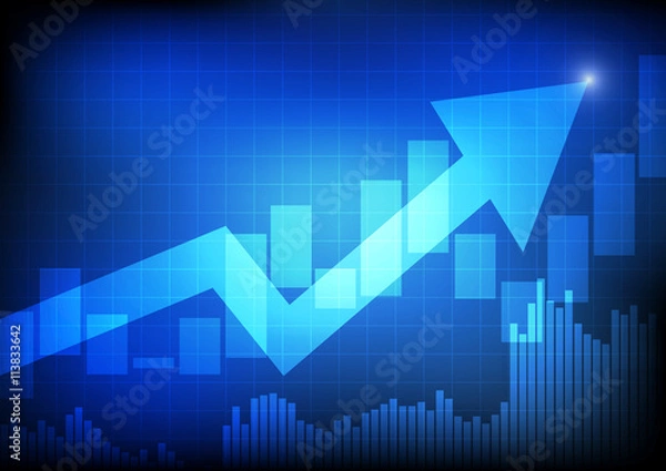 Obraz Vector : Arrow and bargraph on blue business background