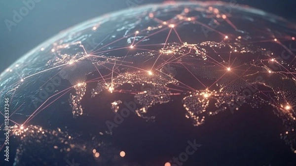 Fototapeta Global Network Connections Illuminating Earth